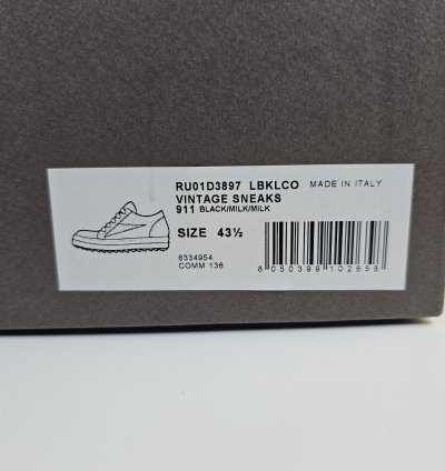 Rick Owens Vintage Black Grained Leather Sneakers New 43 5