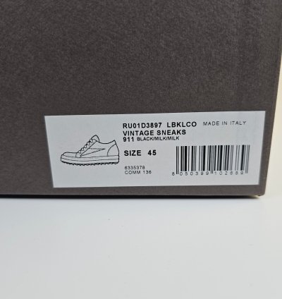 Rick Owens Vintage Black Grained Leather Sneakers New 45