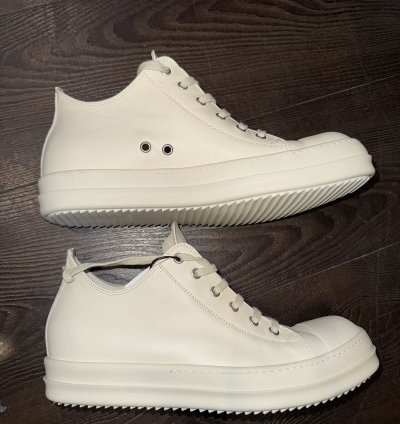 Rick Owens White Low Top Leather Sneakers 10 US