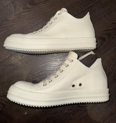 Rick Owens White Low Top Leather Sneakers 10 US