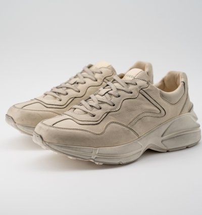 size 11G - Gucci Rhyton Distressed Sneaker Ivory Leather