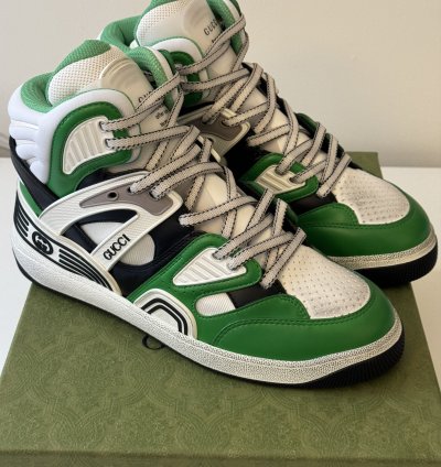 sz 9G - Gucci Basket Green Black White High top sneakers