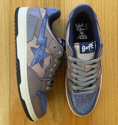 2022 Bape Sk8Sta Low Top Denim Brown Sneakers