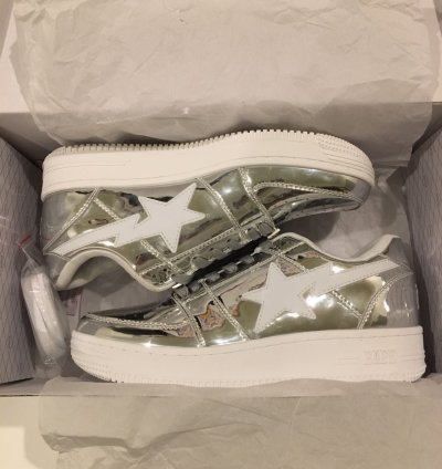 Bape Bapesta OG Gray Patent Leather Low Top Sneaker