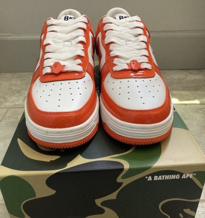 Bape bapesta patent leather orange white