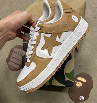 Bape premium leather bapestas beige
