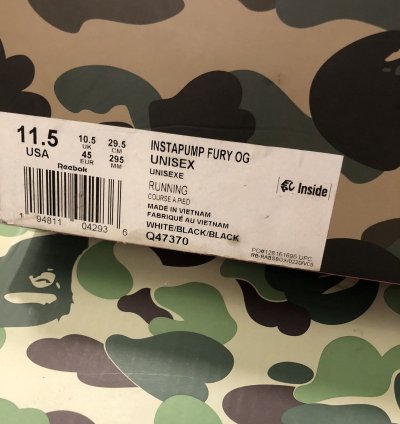 Bape Reebok Instapump Fury Multi Camo Running Sneaker