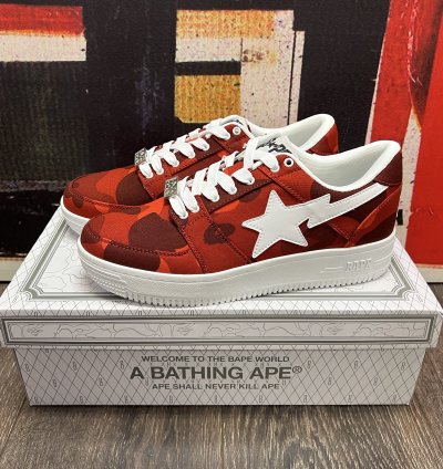 2018 Bape Color Camo Bapesta M2 Low Red White