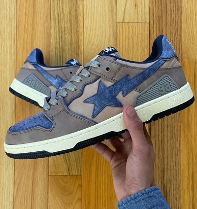 2022 Bape Sk8Sta Low Top Denim Brown Sneakers