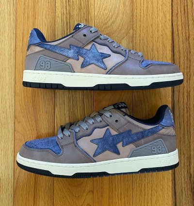2022 Bape Sk8Sta Low Top Denim Brown Sneakers