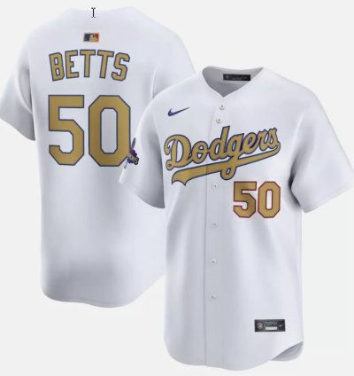 Mookie Betts Jersey #50 Dodgers White 2025 Gold Collection Limited Stitched