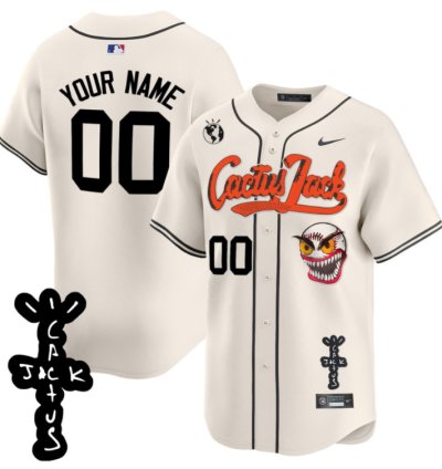 Houston Astros Cactus Jack Patch V2 Custom Men Jersey - Cream