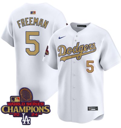 Freddie Freeman Jersey #5 Dodgers 2025 Gold Vapor Premier Stitched White