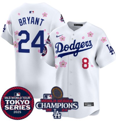 Kobe Bryant Jersey #24 Dodgers Tokyo Series 2025 World Series Champions Patch White