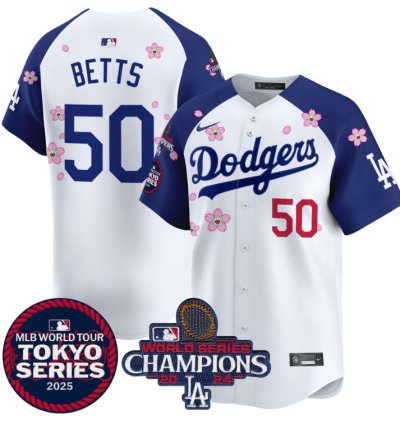 Mookie Betts Jersey #50 Dodgers Tokyo Series 2025 World Series Champions Patch Alternate
