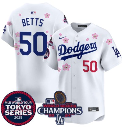 Mookie Betts Jersey #50 Dodgers Tokyo Series 2025 World Series Champions Patch White