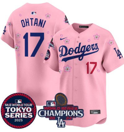 Shohei Ohtani Jersey #17 Dodgers Tokyo Series 2025 World Series Champions Patch Cherry Blossom