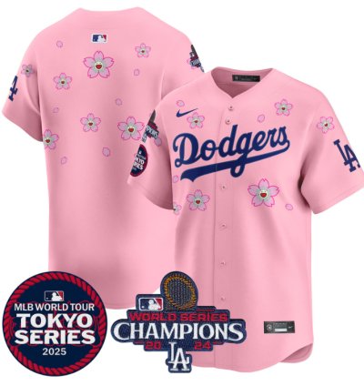 Team Jersey No Name Dodgers Tokyo Series 2025 World Series Champions Patch Cherry Blossom
