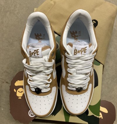 Bape premium leather bapestas beige