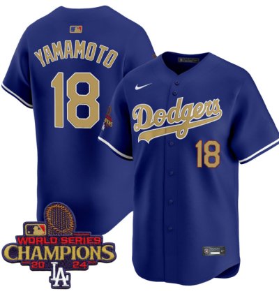 Yamamoto Jersey #18 Dodgers 2025 Gold Vapor Premier Stitched Royal