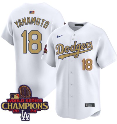 Yamamoto Jersey #18 Dodgers 2025 Gold Vapor Premier Stitched White