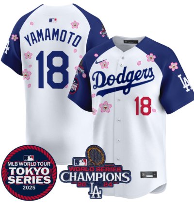 Yamamoto Jersey #18 Dodgers Tokyo Series 2025 World Series Champions Patch Alternate