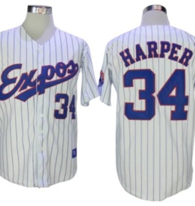 Montreal Expos #34 Bryce Harper White Pinstripe Throwback Jersey
