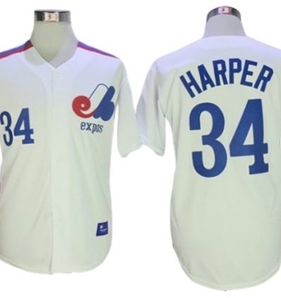 Montreal Expos #34 Bryce Harper White Throwback Jersey