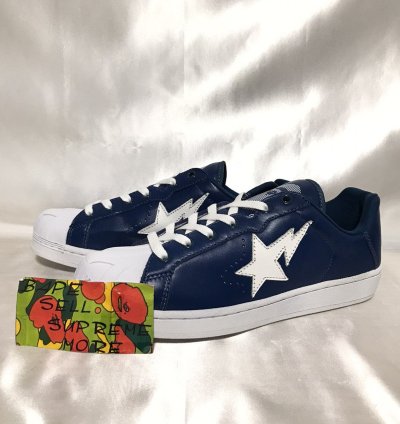 BAPE Skull Sta Navy White Leather