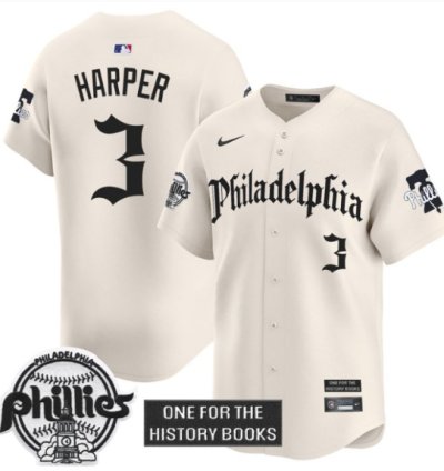 Bryce Harper Jersey #3 Phillies Retro Newspaper Edition Vapor Premier Limited Stitched Cream
