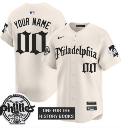 Custom Phillies Jersey Retro Newspaper Edition Vapor Premier Limited Stitched Cream
