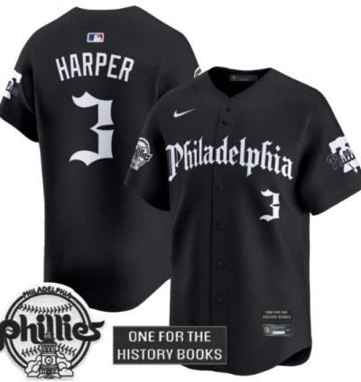 Bryce Harper Jersey #3 Phillies Retro Newspaper Edition Vapor Premier Limited Stitched Black