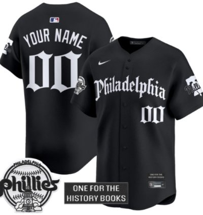 Custom Phillies Jersey Retro Newspaper Edition Vapor Premier Limited Stitched Black