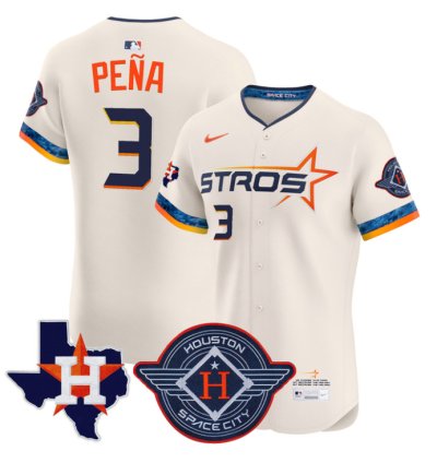 Jeremy Pena Jersey 3 Houston Astros 2025 City Connect Texas Patch Premier Elite Stitched Cream