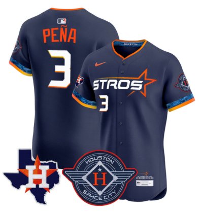 Jeremy Pena Jersey 3 Houston Astros 2025 City Connect Texas Patch Premier Elite Stitched Navy