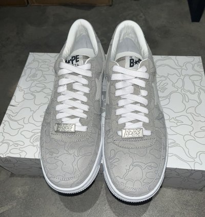 Bape Sta Bapesta Solebox Sz 8 5 Light Grey Suede White
