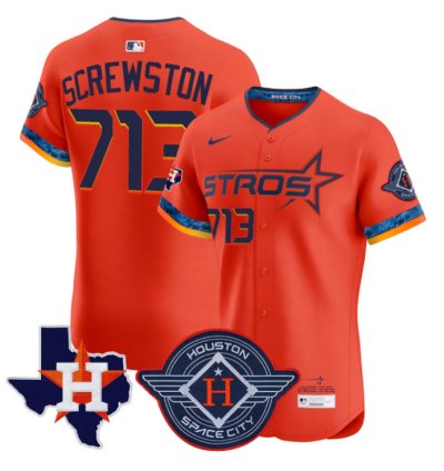 Screwston Jersey 713 Houston Astros 2025 City Connect Texas Patch Premier Elite Stitched Orange