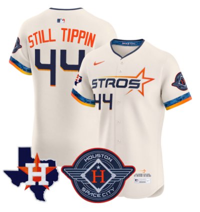 Still Tippin Jersey 44 Houston Astros 2025 City Connect Texas Patch Premier Elite Stitched Cream