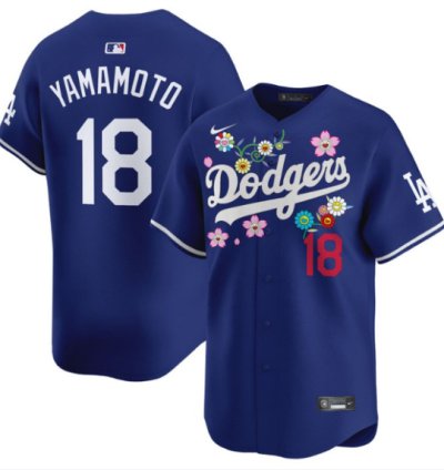 Yamamoto Jersey 18 Dodgers X Takashi Murakami 2025 Vapor Limited Stitched Royal