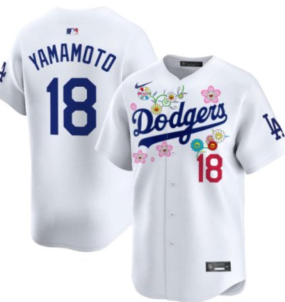 Yamamoto kanji Jersey 18 Dodgers X Takashi Murakami 2025 Vapor Stitched White