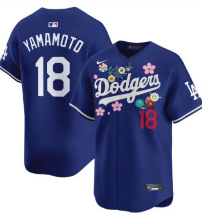 Yamamoto kanji Jersey 18 Dodgers X Takashi Murakami 2025 Vapor Stitched Royal