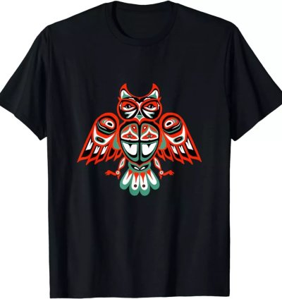Haida Native American Style Owl Design Tee T-shirt Size S-5xl