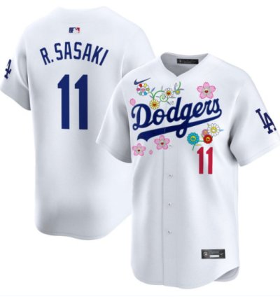 Roki Sasaki kanji Jersey 11 Dodgers X Takashi Murakami 2025 Vapor Stitched White
