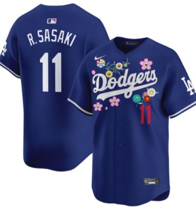 Roki Sasaki kanji Jersey 11 Dodgers X Takashi Murakami 2025 Vapor Stitched Royal