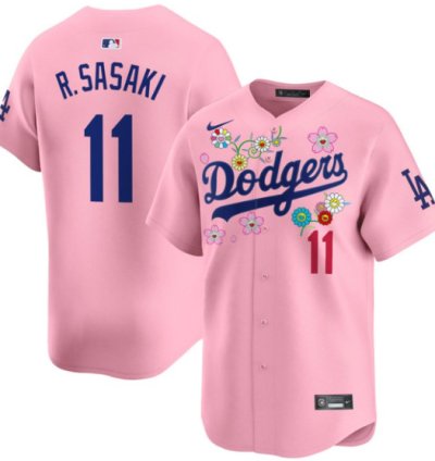 Roki Sasaki kanji Jersey 11 Dodgers X Takashi Murakami 2025 Vapor Stitched Cherry Blossom