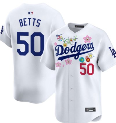 Mookie Betts Jersey 50 Dodgers X Takashi Murakami 2025 Vapor Limited Stitched White