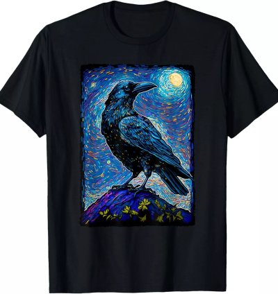 Raven Starry Night Crow Lover Cool Design Gift T-shirt Size S-5xl