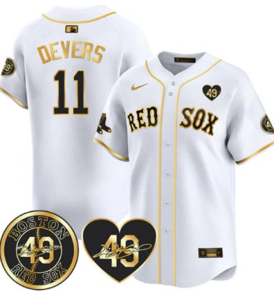 Rafael Devers Jersey 11 Boston Red Sox Tim Wakefield Memorial Patch Stitched White Gold