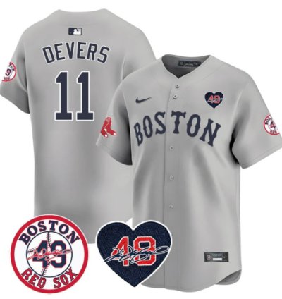 Rafael Devers Jersey 11 Boston Red Sox Tim Wakefield Memorial Patch Stitched Gray