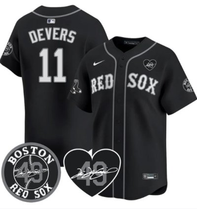 Rafael Devers Jersey 11 Boston Red Sox Tim Wakefield Memorial Patch Stitched Black